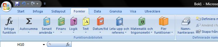 2.1 Funktioner Funktioner i Excel är ett samlingsbegrepp för alla de färdiga beräkningar som finns i programmet.