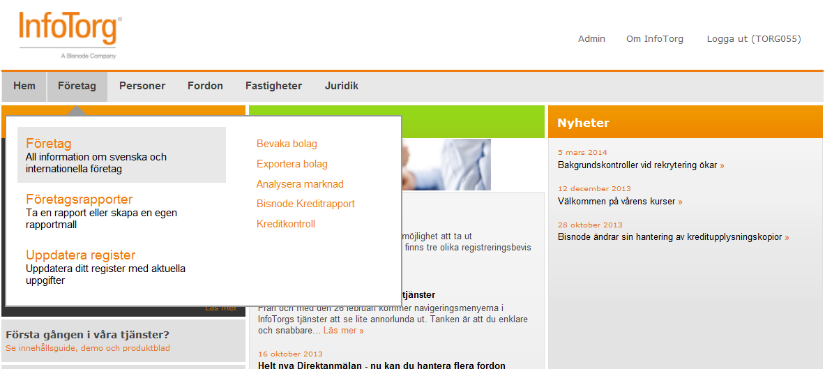 I InfoTorg webb väljer du informationsområde.