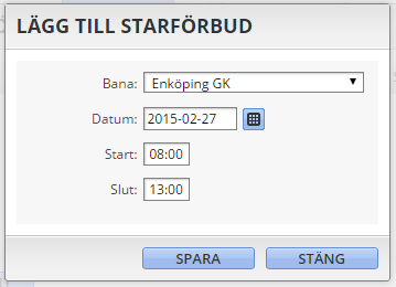 Startförbud I nuläget går det inte att redigera ett startförbud.