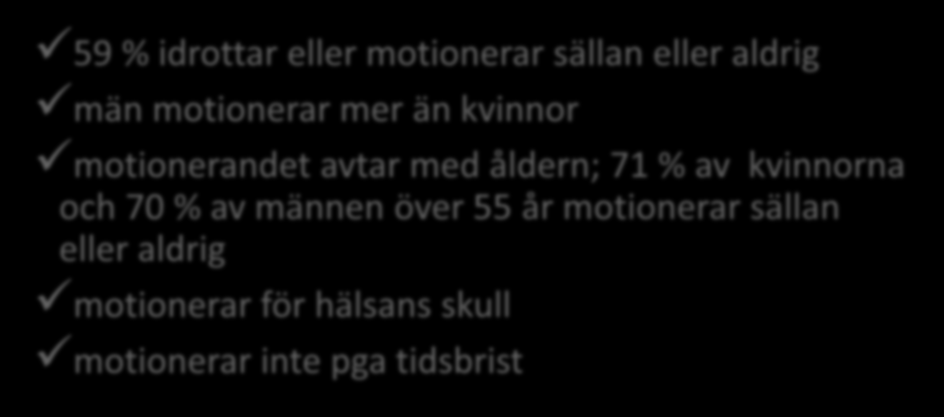 Eurobarometer resultat 59 % idrottar eller motionerar sällan eller aldrig män motionerar mer än kvinnor motionerandet avtar med åldern;