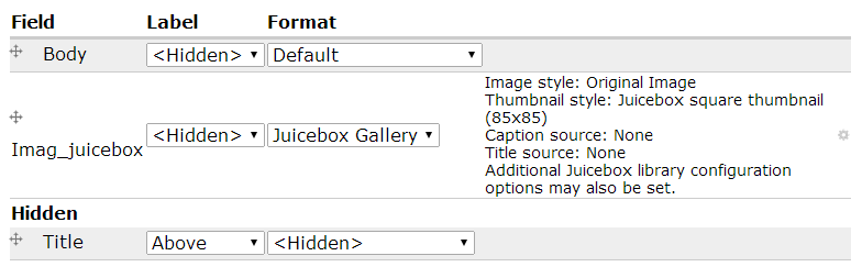 51 För att bilderna skall visas som ett Juicebox galleri skall man gå till Manage Display i content typen Gallery juicebox och välja Juicebox Gallery under Format för fältet Imag_juicebox.