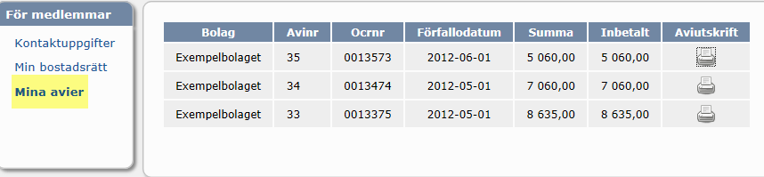 Mina avier Här finns informationen om avierna och