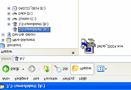 Installation av program: Placera programdisketten i diskettstationen. Öppna utforskaren och öppna sedan diskettstationen i utforskaren. Klicka på programmet Setup_ISxxx.exe och öppna den.