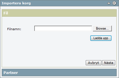 Tryck på texten Partner längst ner i dialogen för att öppna Partner import dialogen.