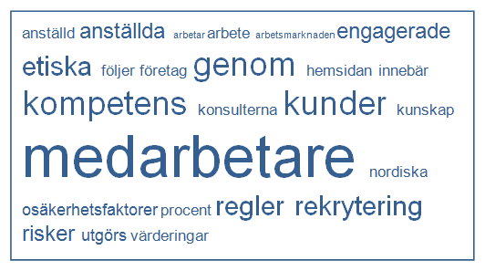 Figur 4. Proffice ordanalys (NVivo) Proffice har valt att presentera sin information gällande humankapital i sin årsredovisning samt på hemsidan.