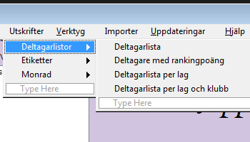 7.2 Deltagarlistor Flera typer av deltagarlistor kan skrivas ut med olika typer av sorteringar.