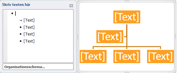 Organisationsschema - Skapa organisationsschema Organisationsschema Ett organisationsschema som ska presenteras på skärm, bör inte bestå av alltför många rutor och nivåer, eftersom det då blir