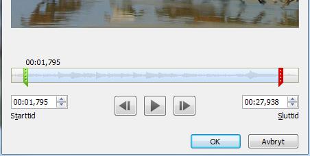 Skapa bokmärket först och välj sedan detta som utlösare på menyfliken Animationer. Trimma video Det går att ta bort ointressanta avsnitt i början och slutet av filmen.