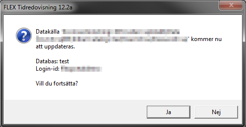 Uppdatering av databasen Kontrollera om databasen måste uppdateras i och med programuppdateringen genom att starta FLEX Reseräkning/Tidredovisning/Lön på någon klient som har programmet installerat.