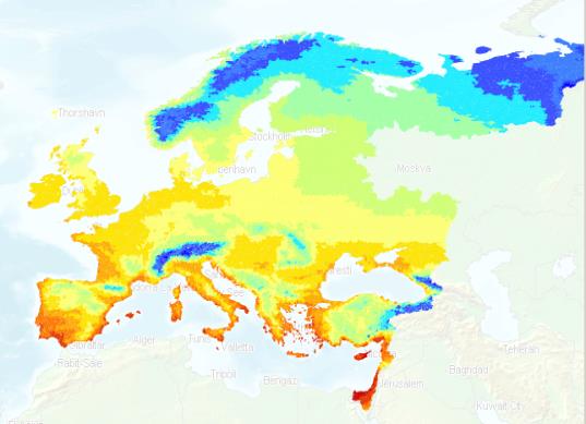 Stöd för långsiktig stadsplanering Europeiska klimatscenarier (visualisering, tidsserier)