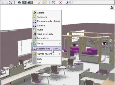 Kopiera bild Högerklicksmenyn i både 2D- och 3D-vyn har utökats med funktionen Kopiera bild.