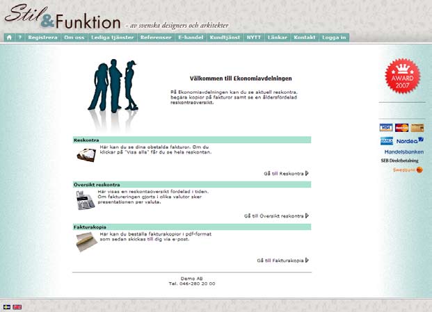 5. Inställningar för Pyramid e-kundtjänst Exempel på Ekonomiavdelning i Kundtjänst på Internet.