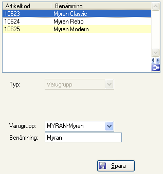 Vid val av typ Vy Bilden visar Undervyn Offentlig miljö under Huvudvyn Sort.. Vykod Koden som identifierar varje vy. Namn Ange benämning i klartext för aktuell Vy.