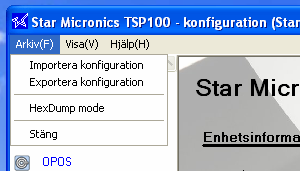 4.3. Menyfunktioner Menyraden i TSP100-konfiguration innehåller menyerna Arkiv, Visa och Hjälp Menyerna förklaras på följande sidor. 4.3.1. Arkiv 1.