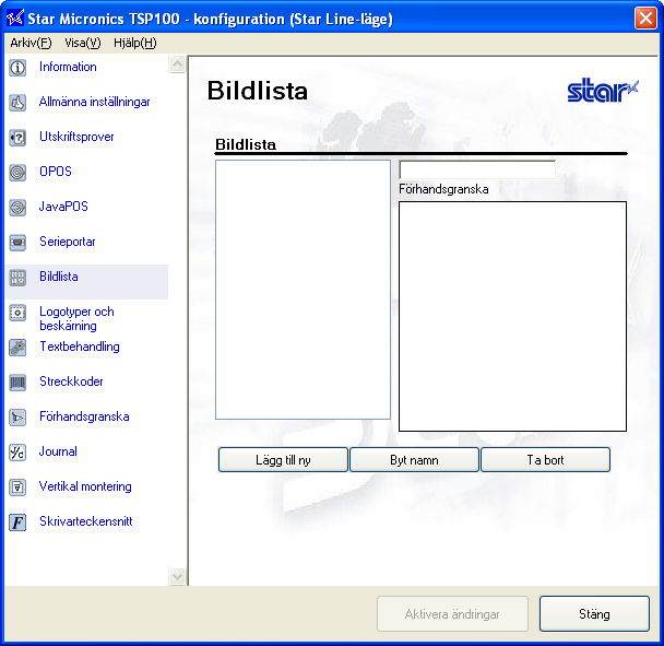 4.10. Bildlista Bildlistan möjliggör köplacering av bitmapbilder (jpg, gif, bmp) för automatisk utskrift
