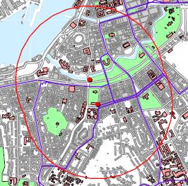 Backup: In och utpendling idag Västra Centrum/Haga 800 m radie runt Haga-station.