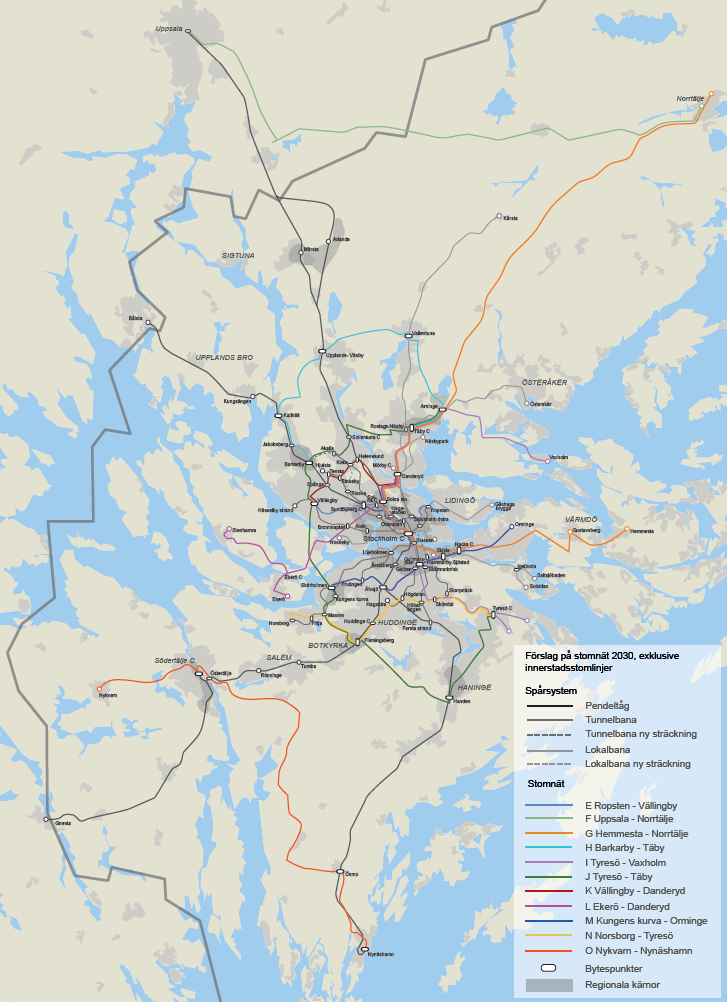 62(255) Figur 3-5. Förslaget till nytt stomlinjenät 2030, exkl.