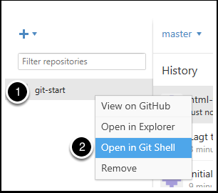 Git Shell GitHub for Windows installerade två program. Nu är det dags att prova Git Shell. Med det lär vi oss de vanligaste kommandona i git mer handgripligt, vi måste nämligen skriva dem.