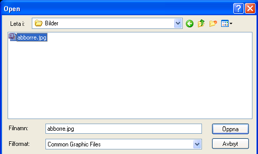 Senast uppdaterat: 09-10-05 Exder Market sida 18 av 60 Välj File -> Open och leta upp bilden