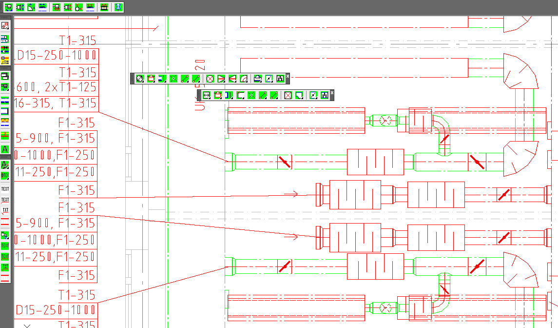 CADdirekt VVS huvudmeny CADdirekt VVS utgår från en verktygsrad. System inställningar, Ventilation, Rör och Schema.