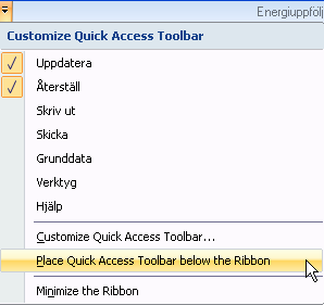 Bild 23: Flytta ner snabbmenyn Efter flytten av snabbmenyn ser det ut enligt Bild 24.