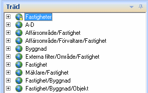 Trädvy Översikt Vitec Energiuppföljning har avancerade funktioner som gör att du kan ordna dina fastigheters mätare i olika sökordningar för visning och rapportering.