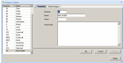 Förvaltare Bild 43: Förvaltare dialog box De viktigaste fälten att fylla i är Nummer och Namn. Nummer används för att sortering så att de visas i en viss ordning i trädet.