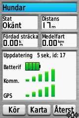 Spåra din hund Obs! DC 40-enheten överför inte sin position till Astro-enheten och Astroenheten anger inte positionen för DC 40-enheten förrän båda enheterna tar emot satellitsignaler.