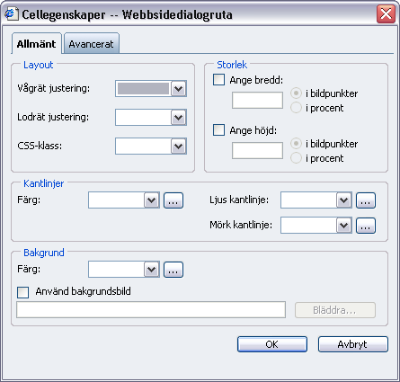 Att arbeta med informationen 59 Cellegenskaper Det finns möjlighet att bestämma egenskaper för olika celler i tabellen, till exempel vilken bredd eller färg som cellen ska ha.