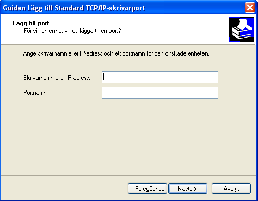 VÄLKOMMEN 11 7 Skriv in IP-adressen eller DNS-namnet för Fiery X7 och klicka på Nästa. 8 Om guiden för Standard TCP/IP Port visas ska du välja enhetstyp och klicka på Nästa. 9 Klicka på Slutför.