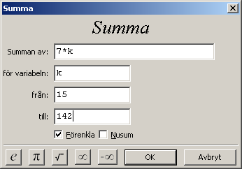 Figur 7: Inmatningsruta för gränsvärde. Man kan bestämma gränsvärde då x går mot en punkt eller då x går mot oändligheten. Exempel 8.4.