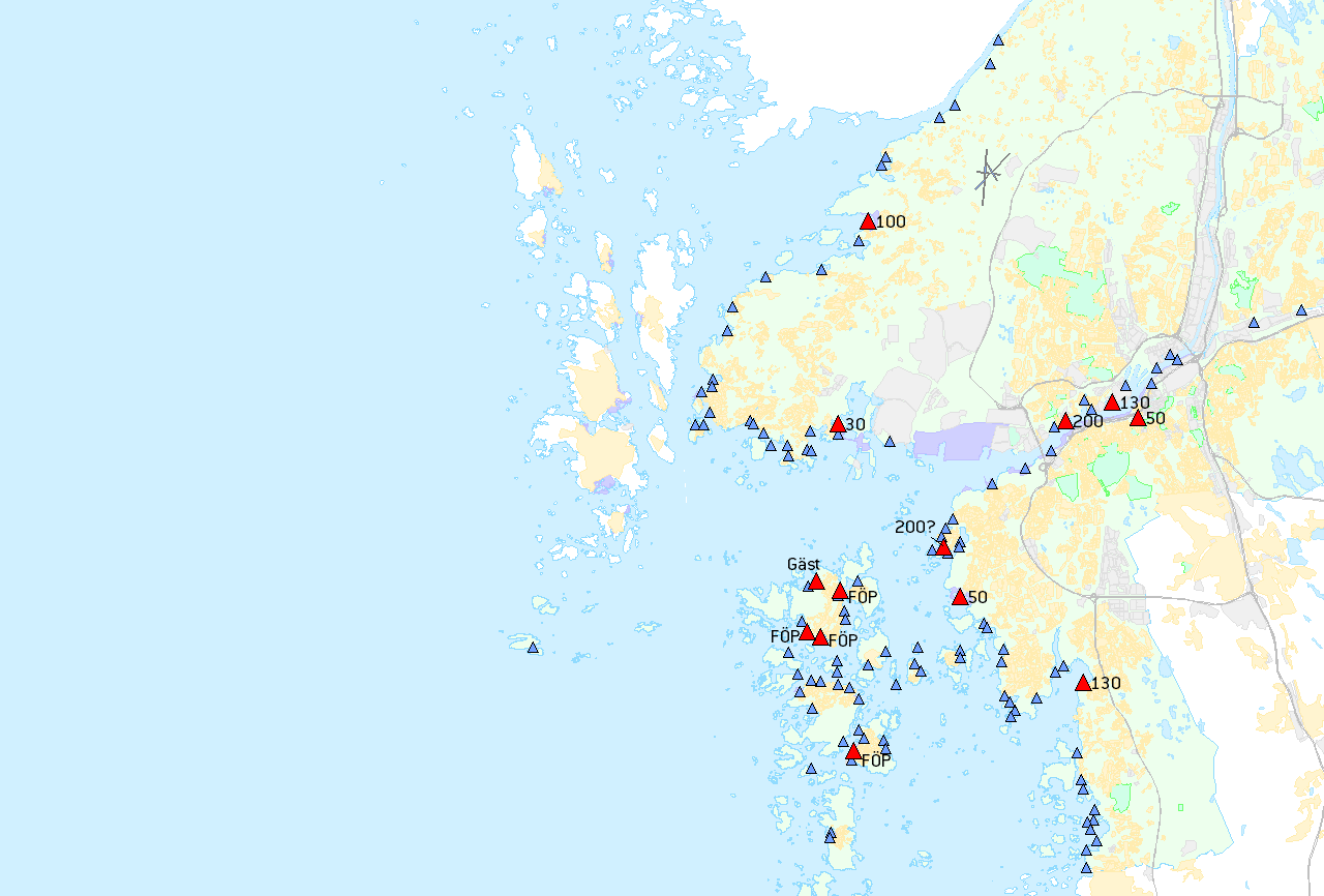 Planerade platser (Grefab och enligt FÖP:ar södra skärgården) Förtätning av befintliga hamnar Nya