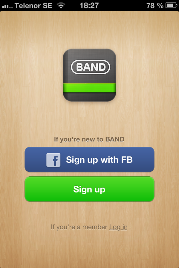 Line Band appen startar första gången.