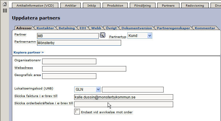 Senast Uppdaterad: 10-12-14 Exder efaktura Sida 24 av 24 Istället för Lokaliseringskod (UNB) anger ni en e-brevadress i fältet för Skicka faktura i e-brev till.