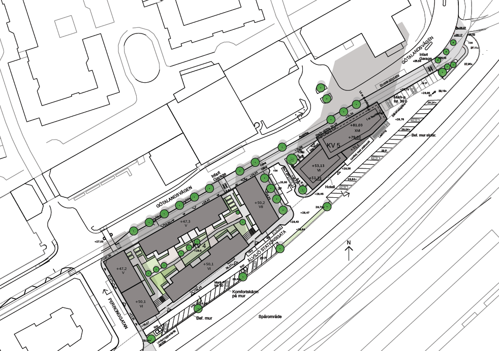 Inom planområdet föreslås två nya kvarter, ett bostadskvarter och ett hotellkvarter. Kvarteren är de två sista (kvarter 4 och 5) raden av fem nya kvarter i Älvsjö Centrum utmed Järnvägen.