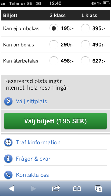 16. Ni kan även välja vilken klass ni vill åka. 1 Klass 2 Klass 17. Om ni vill vara specifika med er plats kan ni välja sittplats.