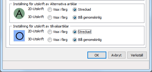 Alternativ och Tillvals artiklar finnas inte med i snabboffert eller orderutskrift. De visas eller räknas inte heller med i orderutskriftens leverantörslista.