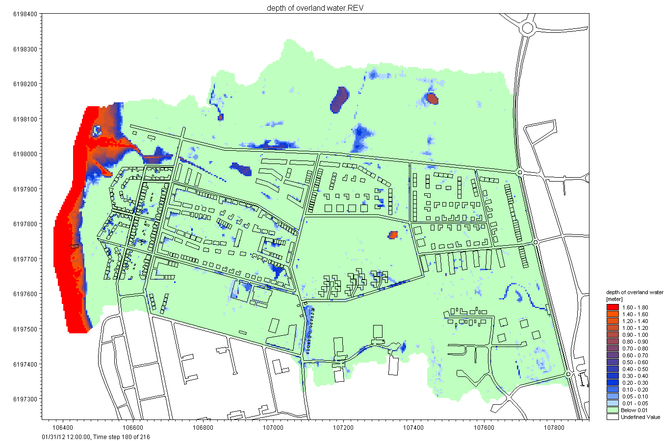 6.3 Klimatscenario 3 100-års havsnivå under vintertid Detta scenario bygger på ökade havsnivåer kombinerat med normalt torrvädersflöde i bäcken, varför ingen graf över inkommande och utgående flöden