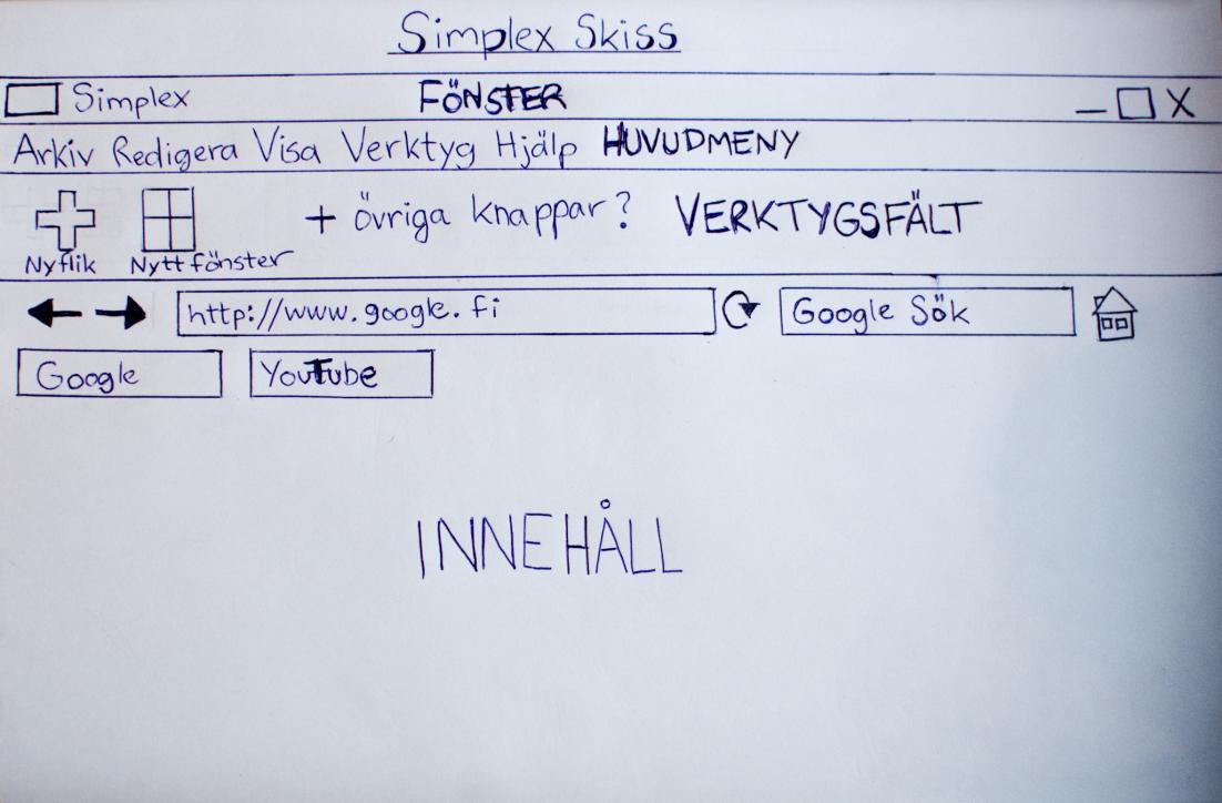 58 Mer planering än på pappret hade jag egentligen inte utan jag hade en bild i huvudet på hur webbläsaren skulle se ut och vilka funktioner den skulle ha.