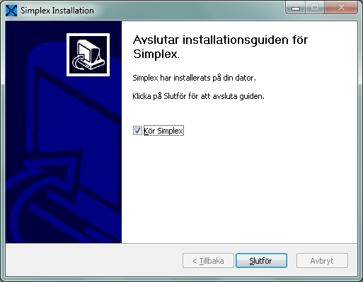 BILAGA 1 5(13) Efter installationen skapas en genväg av Simplex på skrivbordet och