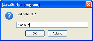 Variabler Exempel 1 var fornamn = "Mahmud"; var efternamn = "Al Hakim"; var namn = fornamn+" "+efternamn; document.write(namn); Variabler Exempel 2 var x = 123; var y = 321; document.