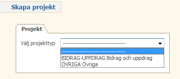 Skapa projektkonto För att kunna registrera ett nytt projektkonto går du in på visningsbilden L10 Projektlista. Högerklicka på ett av projekten och du får upp ett val. Välj skapa projekt.