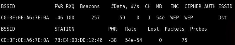 6.2 Airodump När vi nu har Monitor mode på vårt Wlan-interface så kan vi undersöka all trafik som vår dator kan hitta genom verktyget airodump.