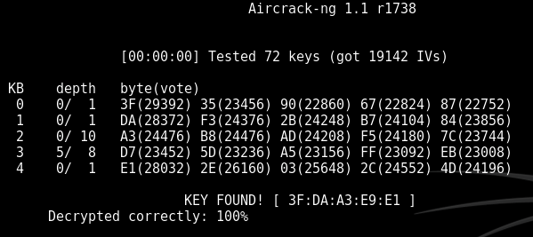 6.4 Aireplay Nu använder vi oss av Mac spoofing och lurar accesspunkten att vi har macadressen för stationen i förra bilden.