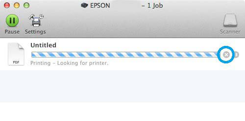Utskrifter För Mac OS X 10.8: Klicka på knappen för att avbryta utskriften.