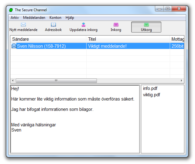 6.2 Inkorg/utkorg Alla meddelanden som lagras i programmet lagras antingen inkorgen eller utkorgen.