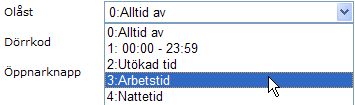 Bruksanvisning SV RX9016II Du väljer schema för de olika dörrfunktionerna enligt följande: 1. Välj dörren från rullgardinsmenyn, eller bläddra till dörren med knapparna och. Bild 22 2.