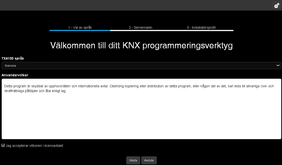 - Acceptera villkoren i licensen. - Klicka på nästa.