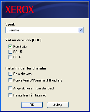 6 Klicka på Alternativ om du vill konfigurera någon av följande inställningar: Figur 2-2: Drivrutinalternativ Språk Ange vilket språk som ska användas vid installationen.