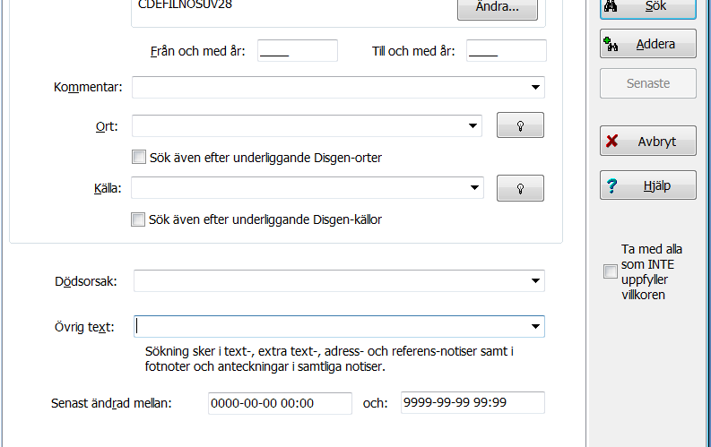 För att välja Disgen-ort, klicka på lampan, Annars söker